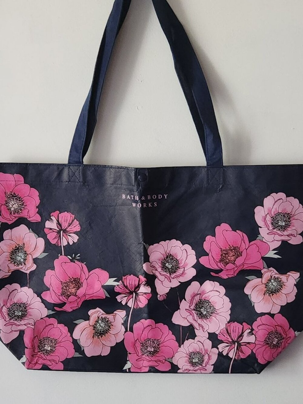 Bath & Body Works shopping bag large reusable navy floral VGUC